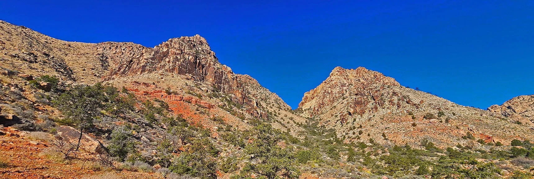 Blue Diamond Hill (R), Red Rock Canyon (Middle), Indecision Peak (L). | Monument Peak Summit | Rainbow Mountain Wilderness, Nevada