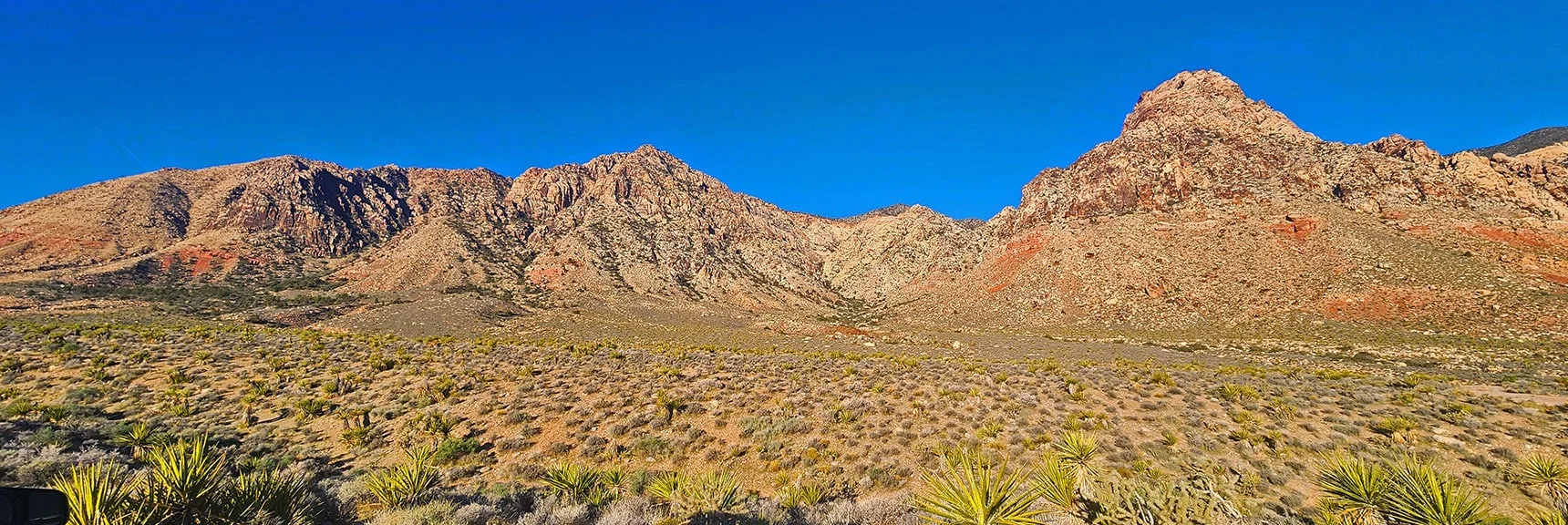 Blue Diamond Hill (R), Red Rock Canyon (Middle), Indecision Peak (L). | Monument Peak Summit | Rainbow Mountain Wilderness, Nevada
