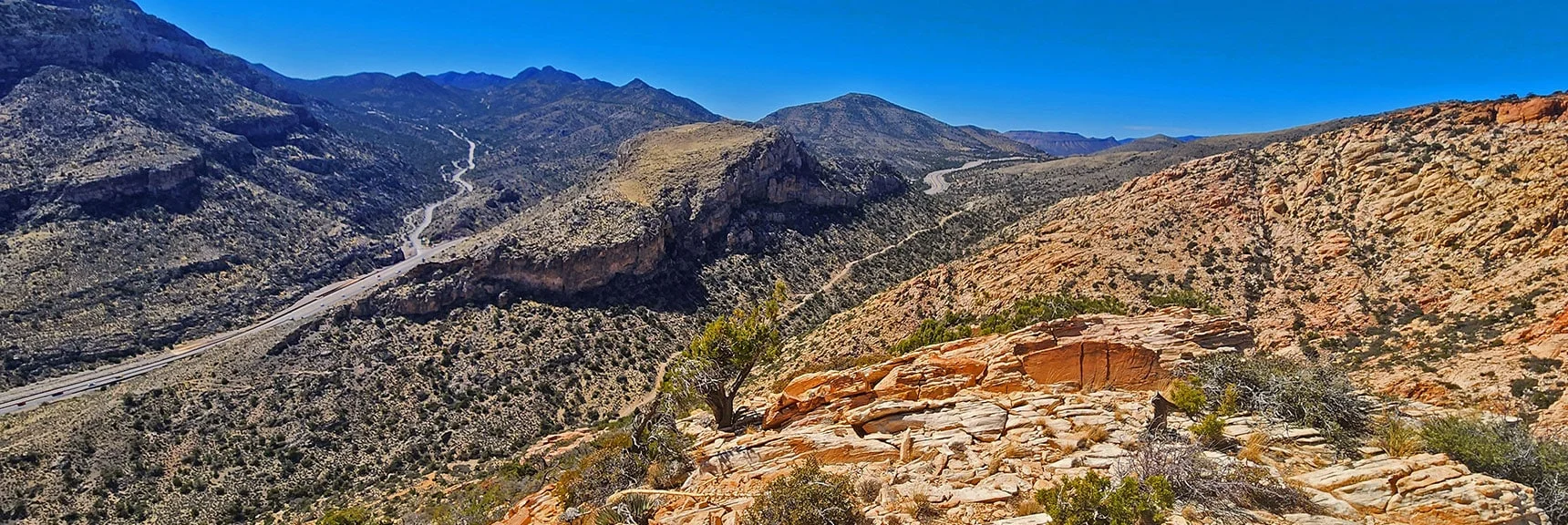 Blue Diamond Hill (R), Red Rock Canyon (Middle), Indecision Peak (L). | Monument Peak Summit | Rainbow Mountain Wilderness, Nevada