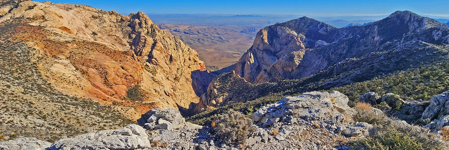 Blue Diamond Hill (R), Red Rock Canyon (Middle), Indecision Peak (L). | Monument Peak Summit | Rainbow Mountain Wilderness, Nevada