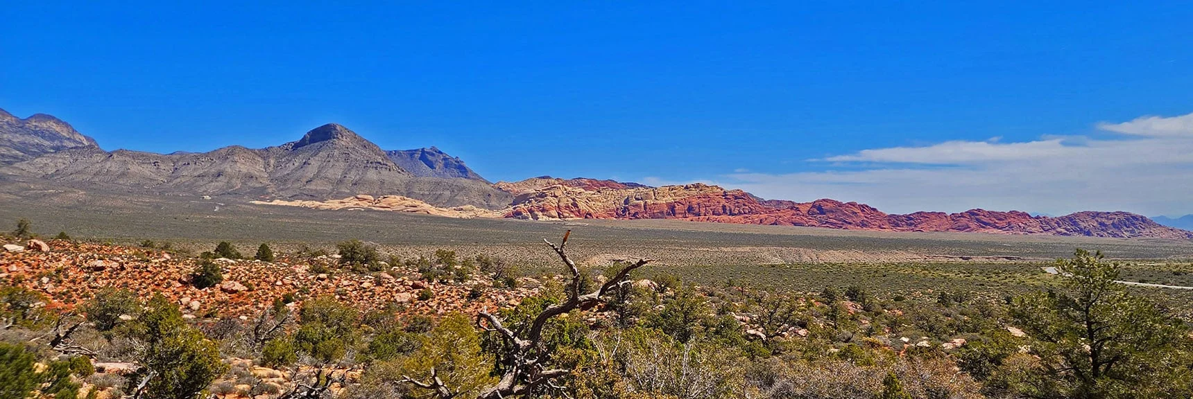 Blue Diamond Hill (R), Red Rock Canyon (Middle), Indecision Peak (L). | Monument Peak Summit | Rainbow Mountain Wilderness, Nevada