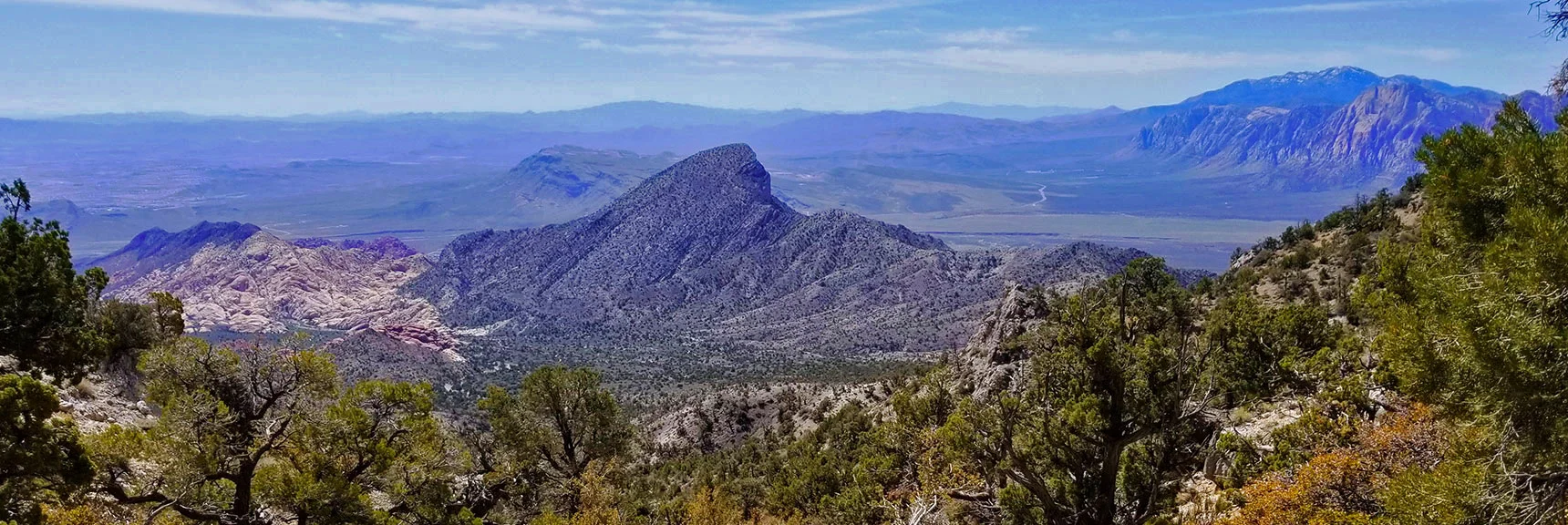 Blue Diamond Hill (R), Red Rock Canyon (Middle), Indecision Peak (L). | Monument Peak Summit | Rainbow Mountain Wilderness, Nevada