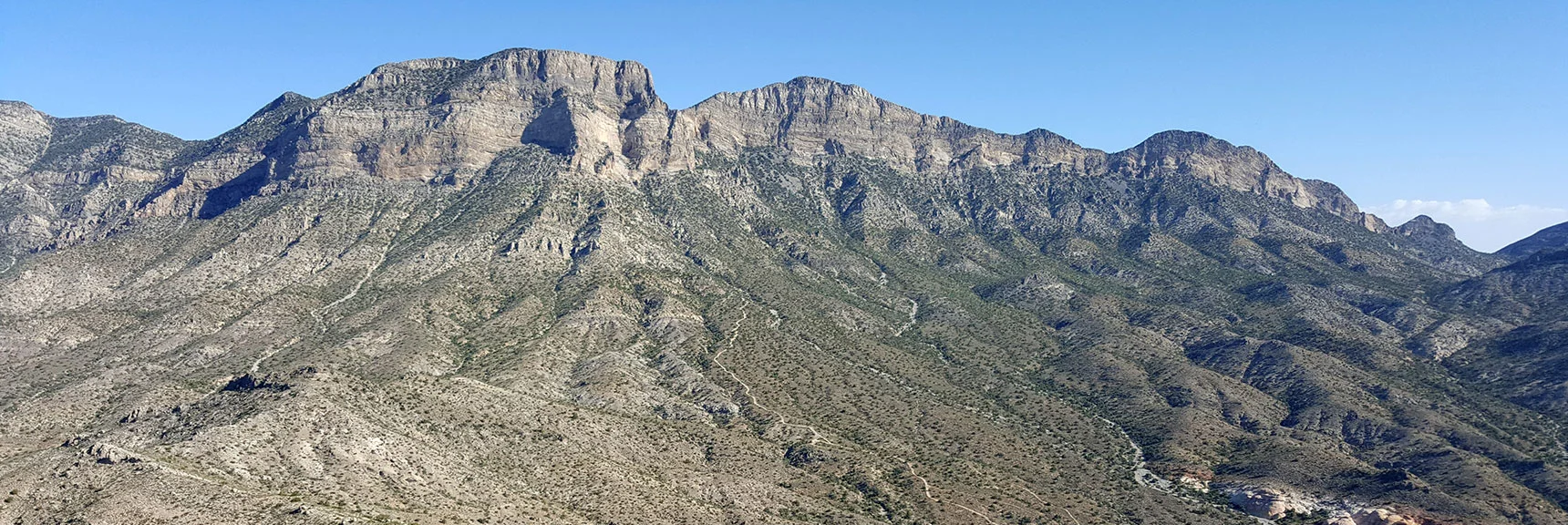 Blue Diamond Hill (R), Red Rock Canyon (Middle), Indecision Peak (L). | Monument Peak Summit | Rainbow Mountain Wilderness, Nevada